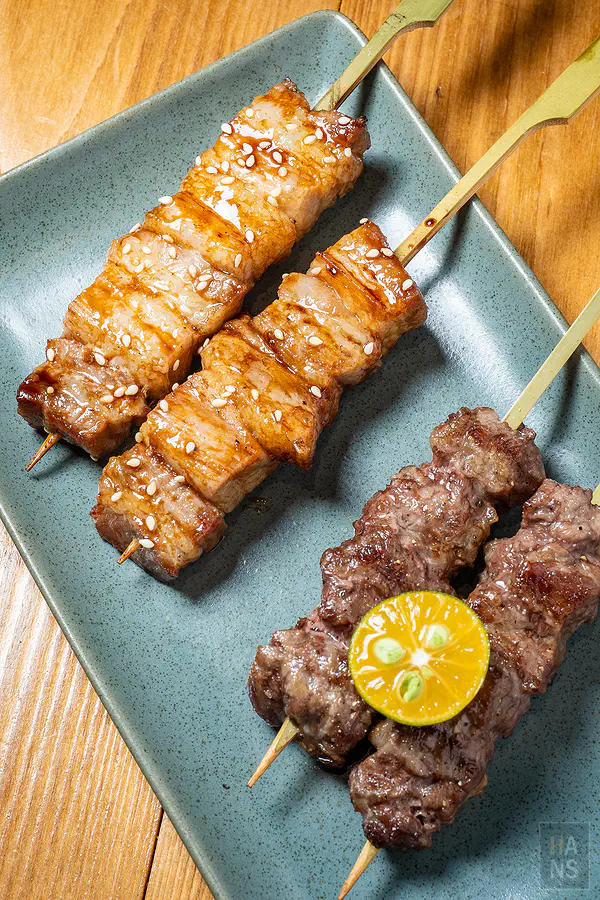 醬燒台灣小黑豬與鹽燒牛肉串