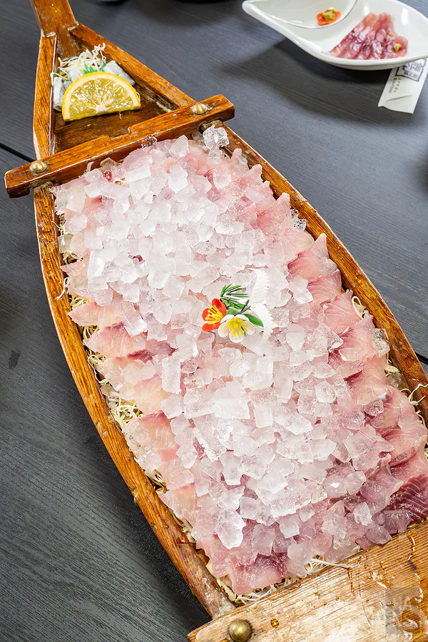 鯉茂震撼視覺的巨大鯉魚生魚片中舟