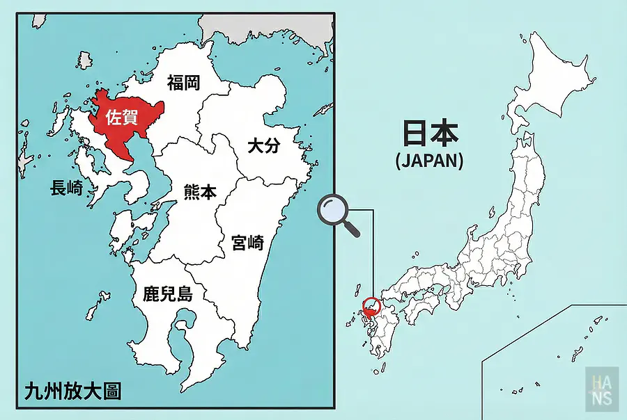 佐賀縣在九州的地理位置圖