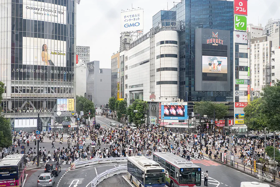 東京自由行交通攻略，澀谷十字路口人潮實拍
