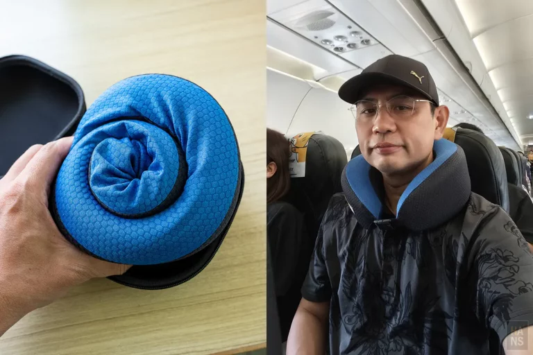 Travel Blue 涼感頸枕開箱評價｜透氣涼感布＋記憶棉支撐，夏天搭機不悶熱，3 步驟捲收好攜帶的旅行頸枕推薦