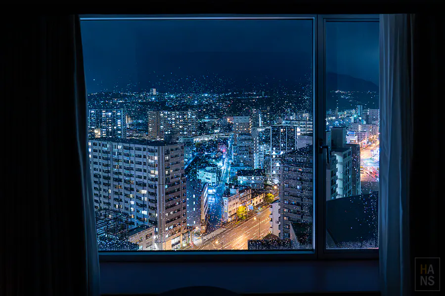 大分綠洲塔日航酒店高樓層雨夜大分市夜景
