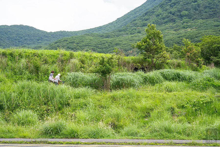 飯田高原長者原停車場旁的高原草坡與九重連山山稜線景色