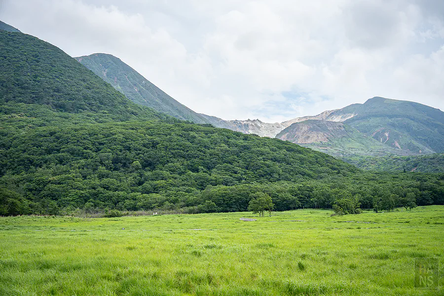 蓼原濕原遼闊草地與九重連山火山地形全景視野