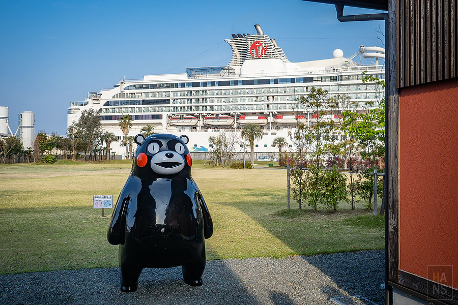 熊本港熊本熊雕像與麗星郵輪探索星號，九州旅遊補助熊本行程