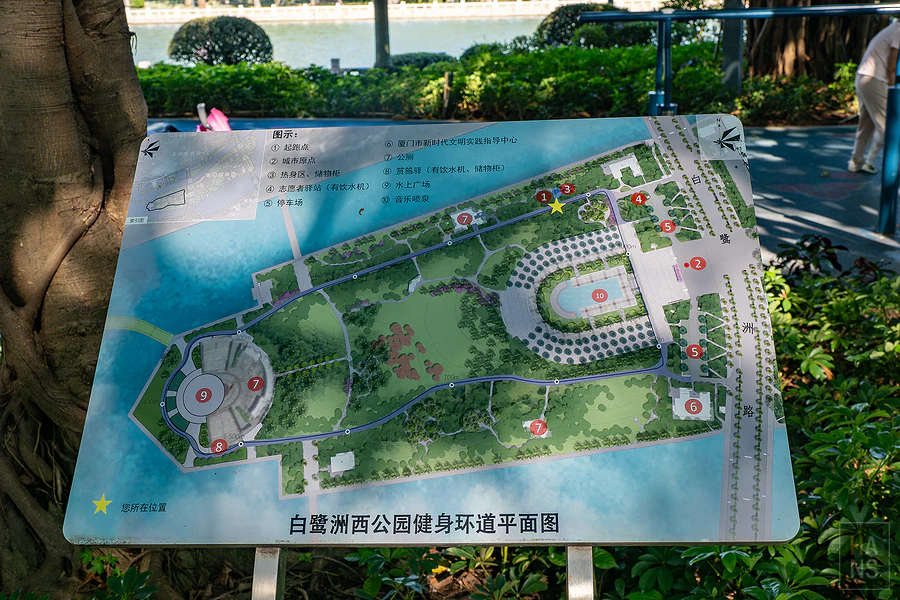 廈門白鷺洲公園西公園健身環道平面圖導覽牌